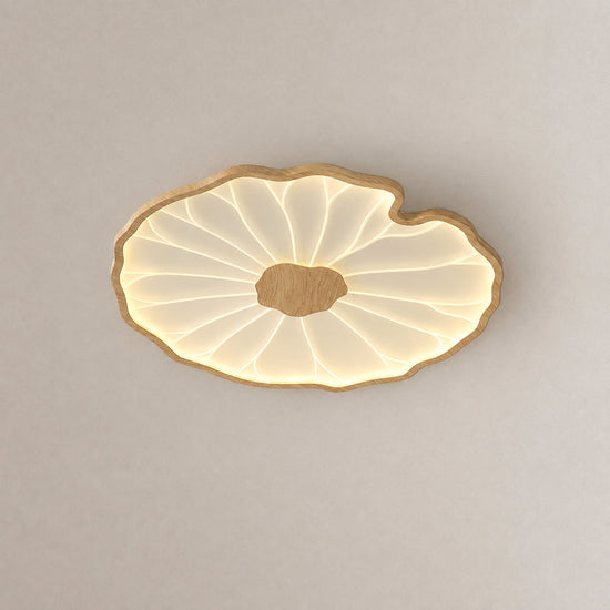 Lotus Leaf Acrylic Ceiling Light, 11.8-Inch x H 1.6-Inch, Hydrographic Natural Wood Grain Finish, Warm Light for Living Room & Bedroom
