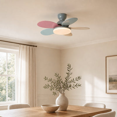 Petalo Ceiling Fan Light, 35.4-Inch x H 11.0-Inch, Green & Wood Grain, Warm Light for Living Room