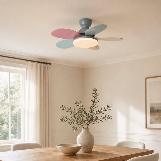 Petalo Ceiling Fan Light, 35.4-Inch x H 11.0-Inch, Green & Wood Grain, Warm Light for Living Room