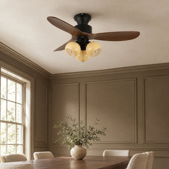 Lumo Orb Ceiling Fan Light, 36~42-Inch x H 11.8-Inch, Orange & Walnut Wood for Living Room