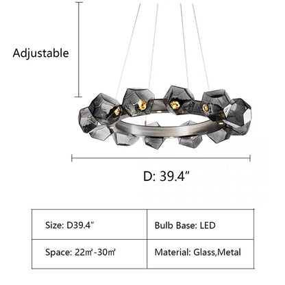 Nordic Minimalist Glass Circle Art Chandelier for Living/Dining Room/Bedroom