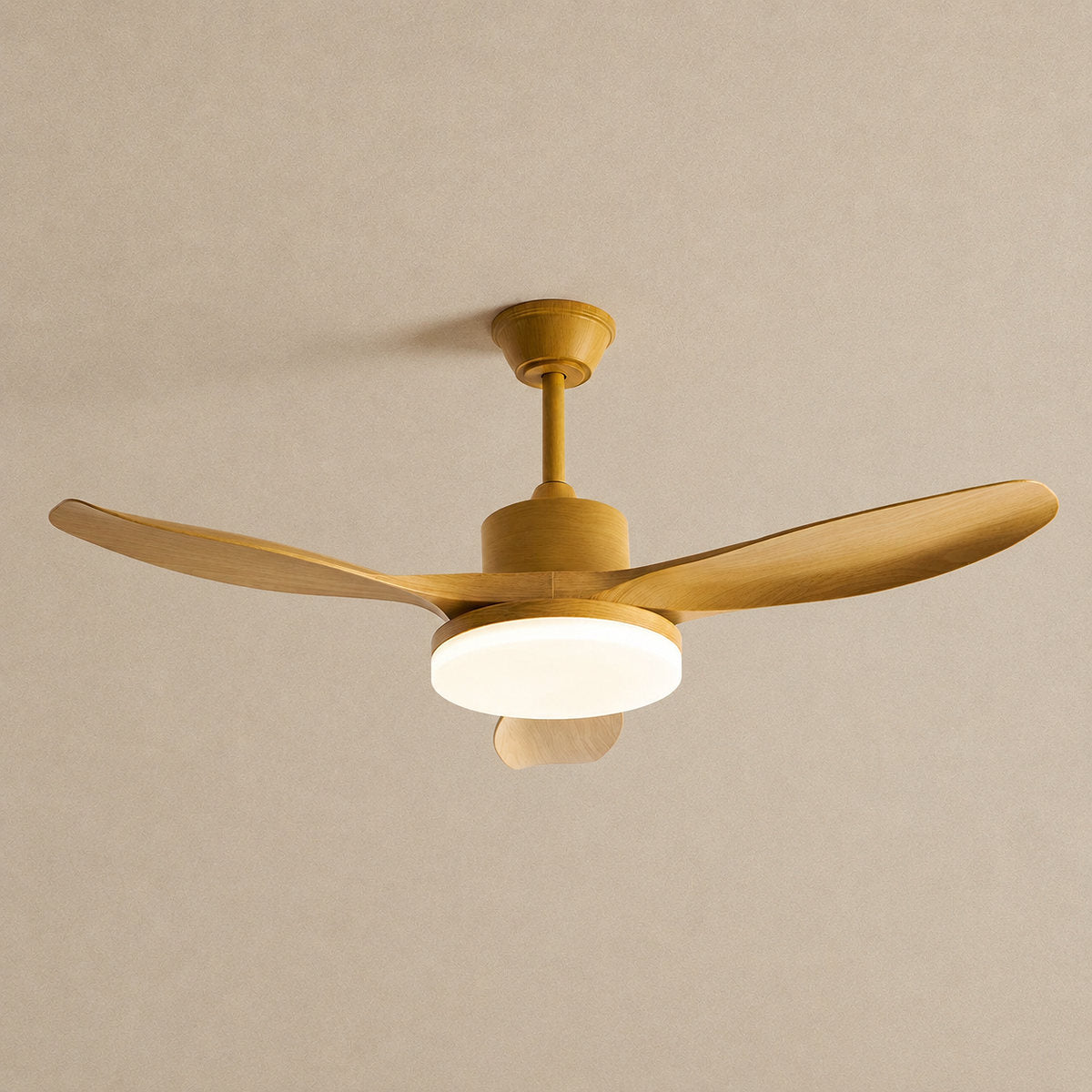 Keltis 48"/52" Ceiling Fan Light, 48~52-Inch x H 11.8-Inch, Model F Natural Wood Grain (ABS blades), Three-Color Light for Living Room