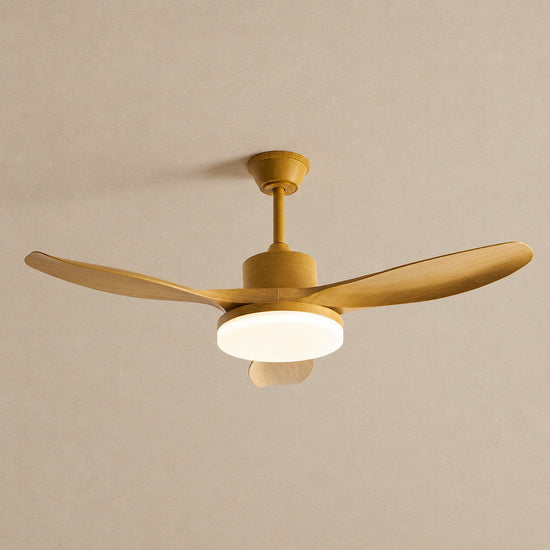 Keltis 48"/52" Ceiling Fan Light, 48~52-Inch x H 11.8-Inch, Model F Natural Wood Grain (ABS blades), Three-Color Light for Living Room
