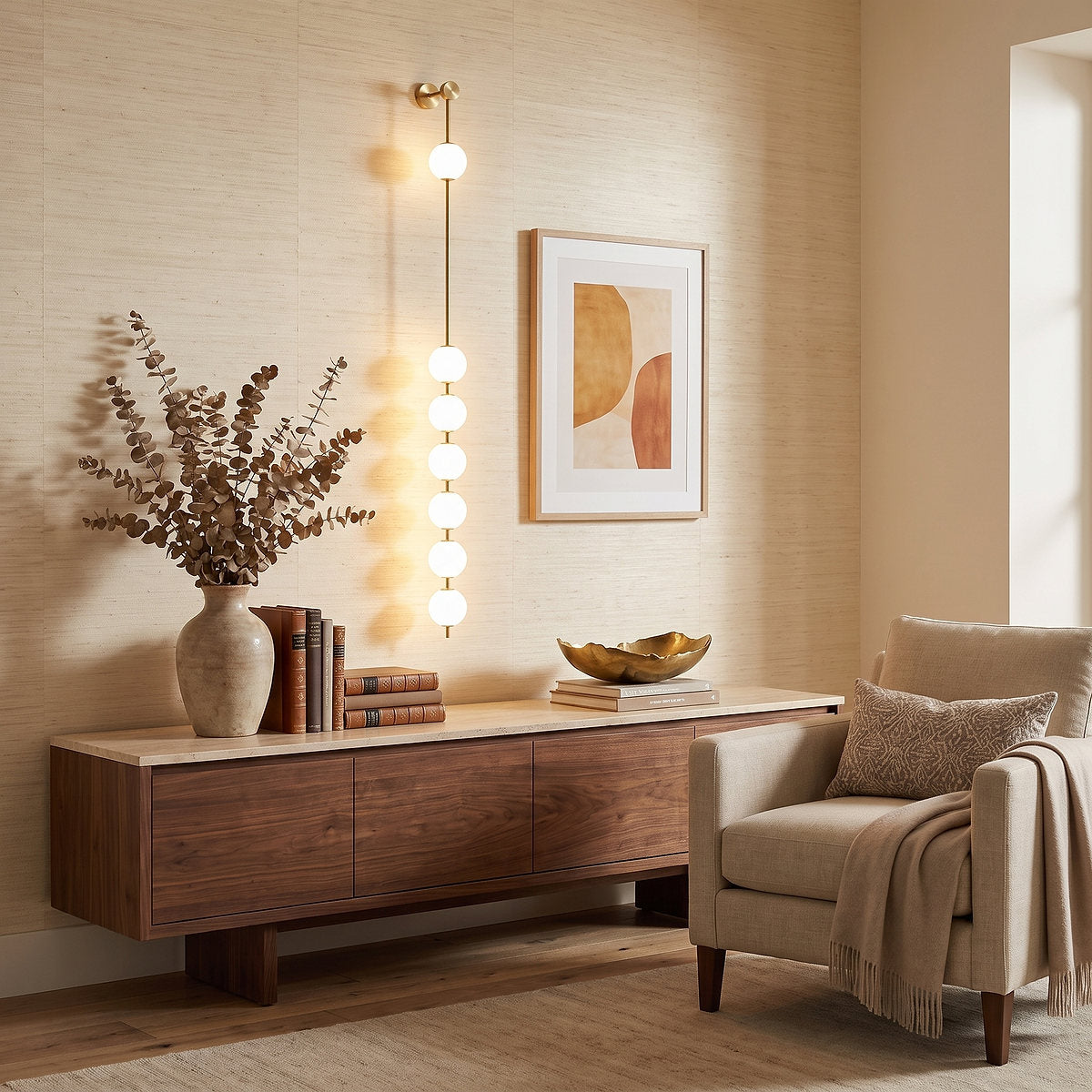 Vertical Balls Wall Lamp, 4.7-Inch x H 40.6~72.8-Inch, Triac Warm Dimming for Living Room & Dining Room