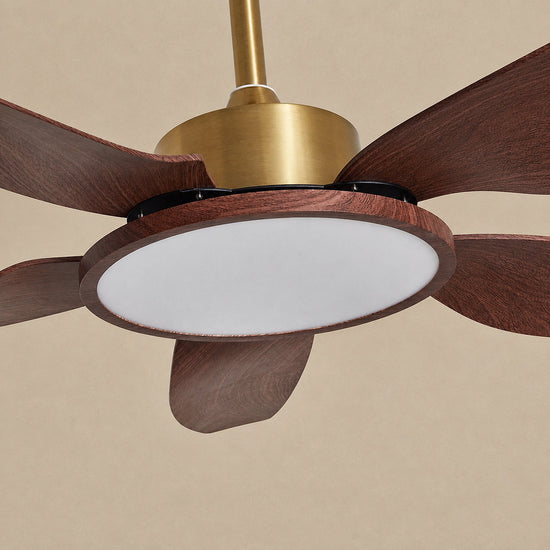 Sirocco Breeze Ceiling Fan Light, 42~48-Inch x H 13.8-Inch, Walnut Grain & Gold & White, Three-Color Light for Living Room