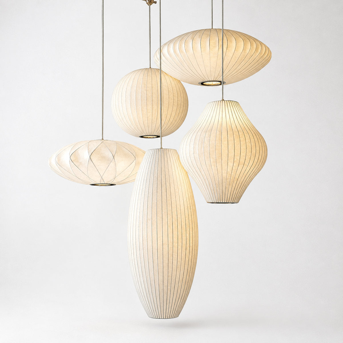 Organic Mulberry Silk Pendant Light with Steel Wireframe