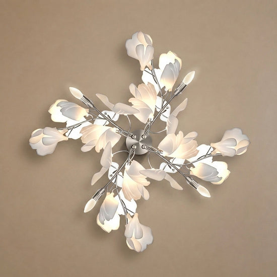 Gingko Flowers Wall Lamp, 11.8-Inch x H 23.6-Inch, Gold & White for Living Room & Dining Room