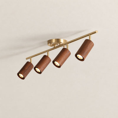 Tricolordeer Gold Brass Ceiling Light: Walnut Wood, 1–4 Heads