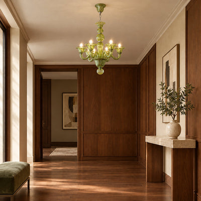 Liquid Green Hand-Blown Glass Chandelier