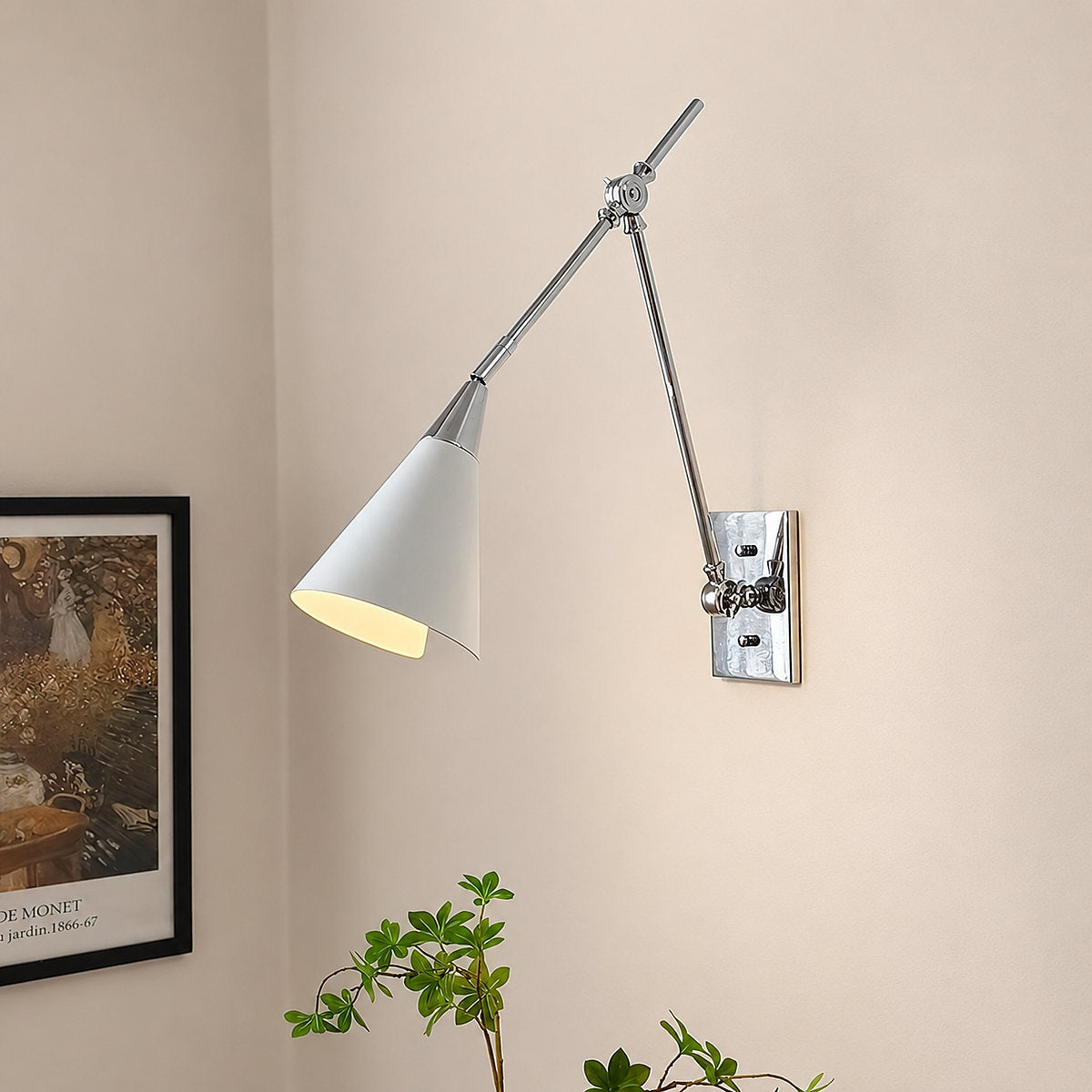 Magari Wall Lamp, L 29.1-Inch x H 26-Inch, White & Black & Brass for Living Room
