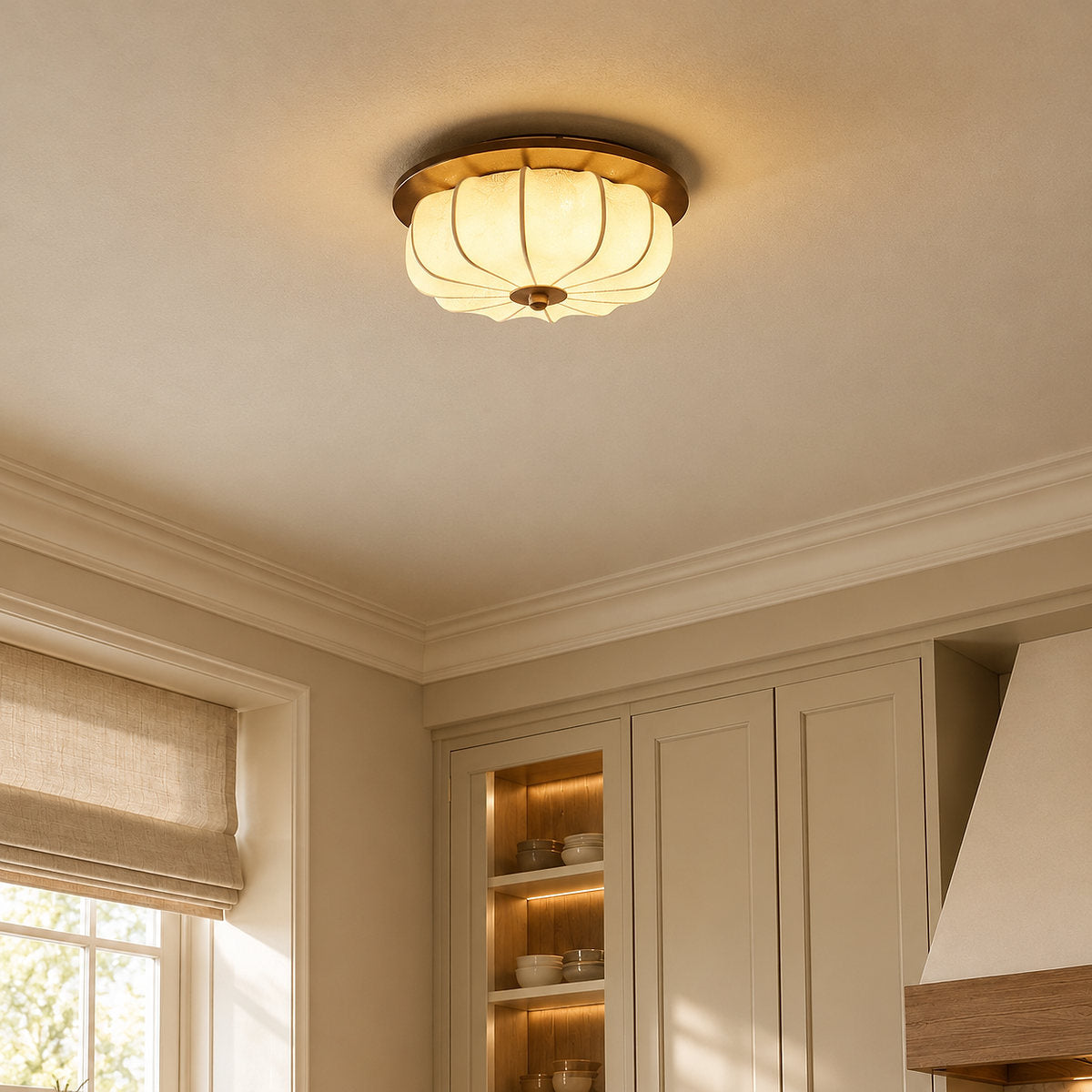 Tricolordeer Lotus Flush Mount Walnut Ceiling Lamp