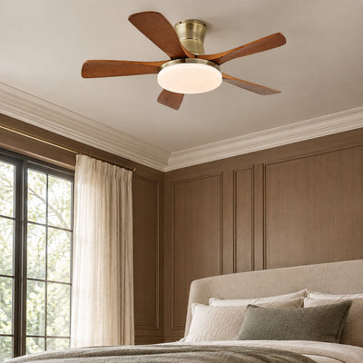 Liam Ceiling Fan Light, 42~52-Inch x H 11-Inch, Bronze & Walnut Wood, Three-Color Light for Living Room