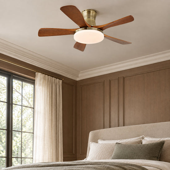 Liam Ceiling Fan Light, 42~52-Inch x H 11-Inch, Bronze & Walnut Wood, Three-Color Light for Living Room