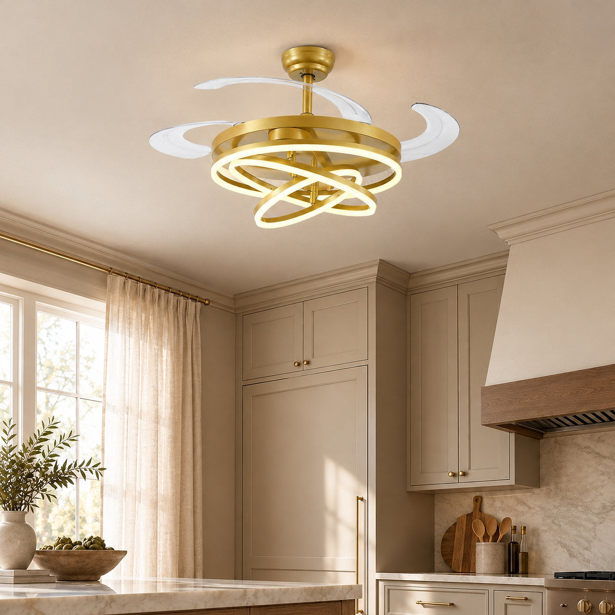 Tricolordeer LED Ring Light Ceiling Fan with Retractable Acrylic Blades