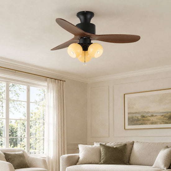 Lumo Orb Ceiling Fan Light, 36~42-Inch x H 11.8-Inch, Orange & Walnut Wood for Living Room