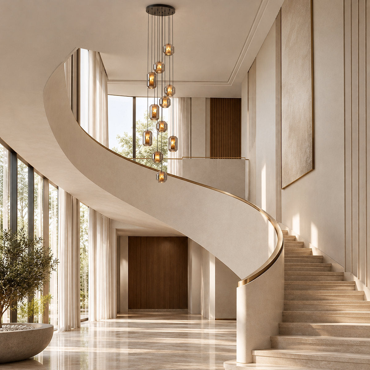 Cylinder Pendant Light in Alabaster and Glass