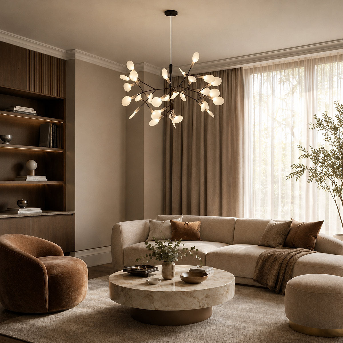 Firefly-Glow Black LED Branch Chandelier