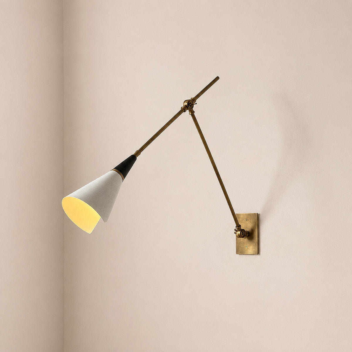Magari Wall Lamp, L 29.1-Inch x H 26-Inch, White & Black & Brass for Living Room