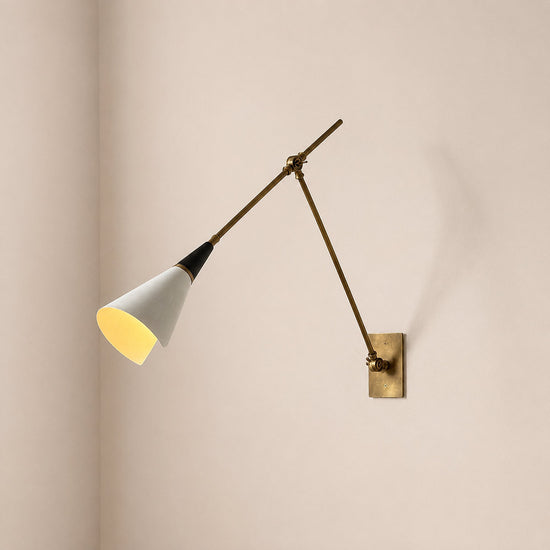 Magari Wall Lamp, L 29.1-Inch x H 26-Inch, White & Black & Brass for Living Room