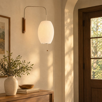 Organic Bubble Wall Lamp, 11-Inch x H 15.7-Inch, White & Walnut wood for Living Room