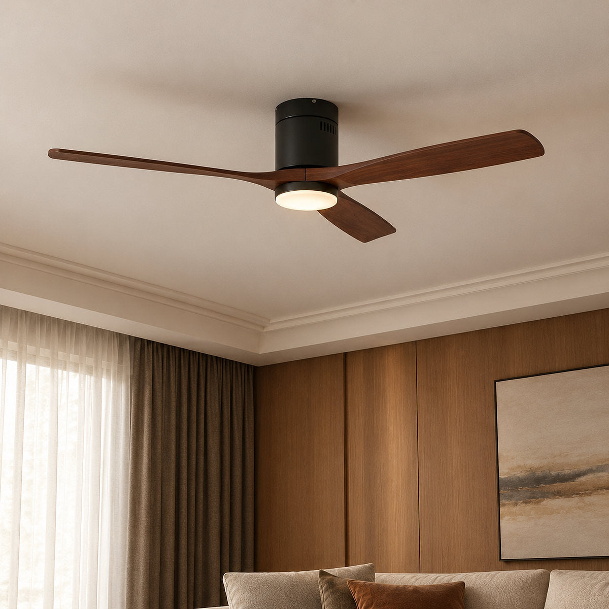 Low-Profile Flush Mount Ceiling Fan with LED Disc Light