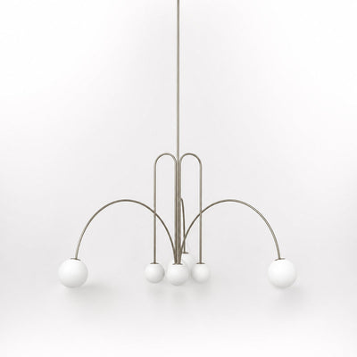 Sculptural Multi-Head Nickel and Glass Chandelier