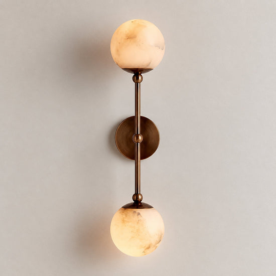 Celestial Double Alabaster Wall Lamp, 4.7-Inch x H 4.7~23.6-Inch, Antique Bronze & White, Warm Light for Living Room & Dining Room