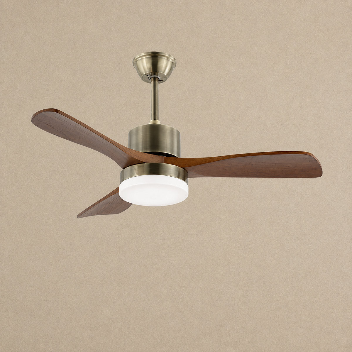 Zephyr Wooden 42"/52" Ceiling Fan Light, 42-Inch x H 11.8-Inch, Model A~D Antique bronze & Walnut, Three-Color Light for Living Room