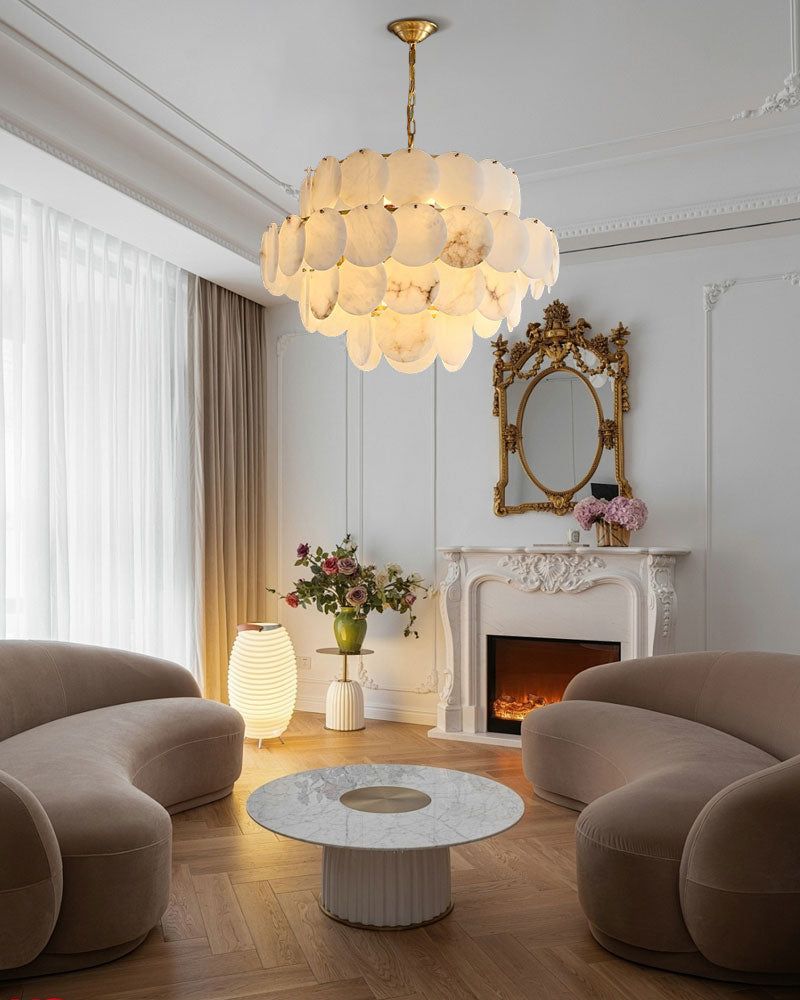 Alabaster Magnolia Multi-tiered Round Chandelier Lighting
