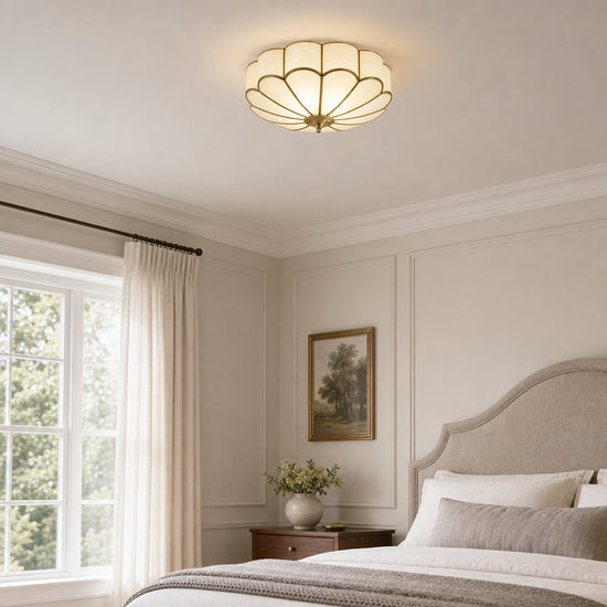 Flower Shape Glass Recessed Ceiling Light, 13.8~23.6-Inch x H 6.1`7.9-Inch, Brass & White for Living Room
