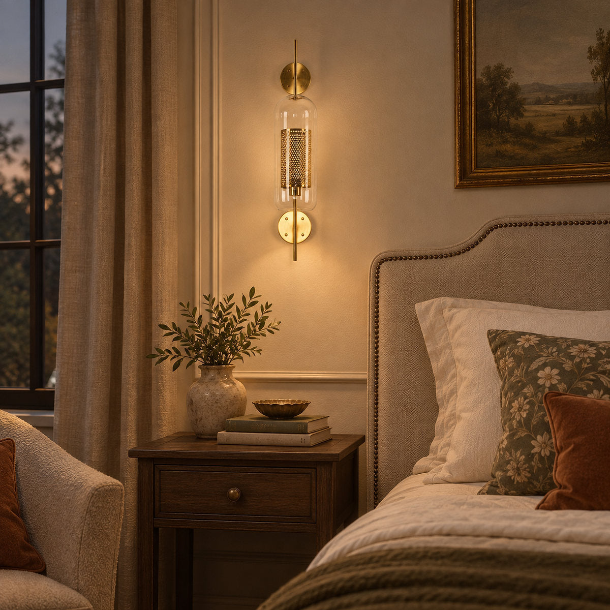 Chiswick Glass Wall Lamp, 5.1~9.8-Inch x H 21.6~30.7-Inch, Copper plating for Living Room & Dining Room