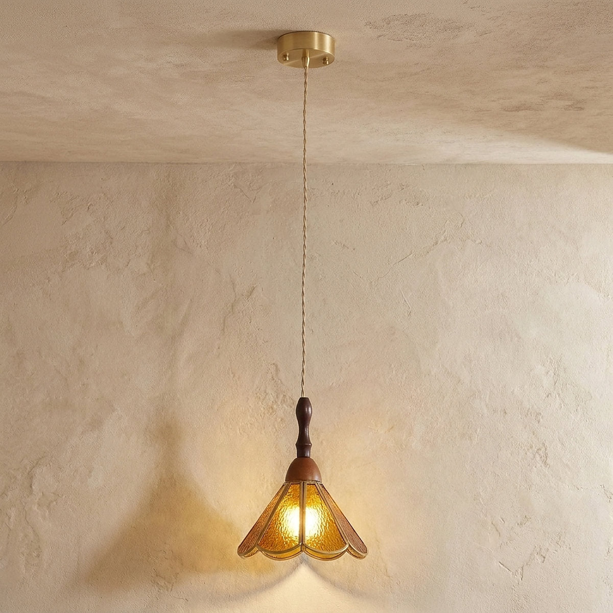 Artisan Glass and Wood Pendant Lamp for Dining Room & Living Room