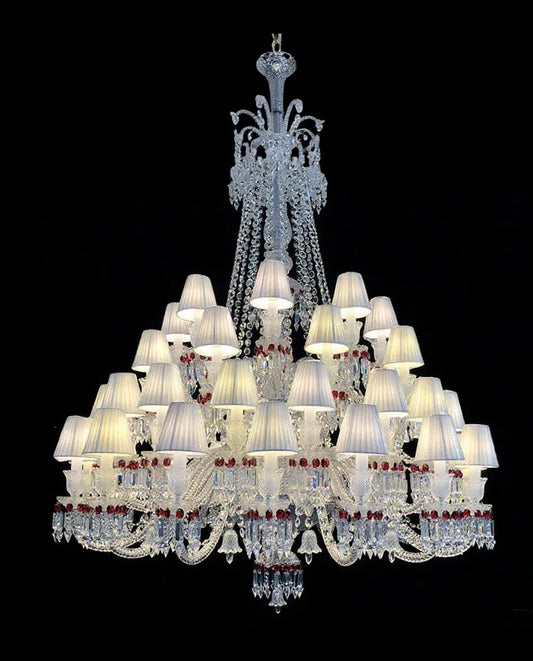 Custom Made Chandelier Clear & Red Crystal Lighting with Lampshades
