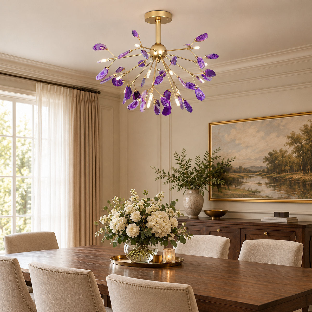 Rose Gold Chandelier with Natural Stone Slices