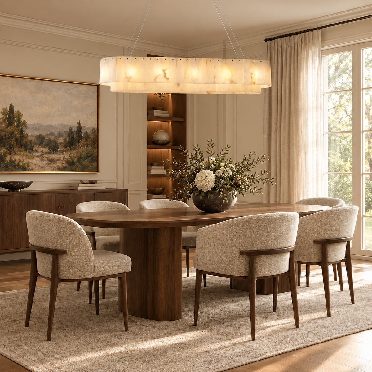 Tricolordeer Natural Alabaster 14-Light Linear Chandelier