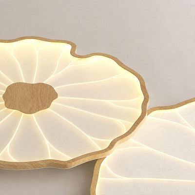 Lotus Leaf Acrylic Ceiling Light, 11.8-Inch x H 1.6-Inch, Hydrographic Natural Wood Grain Finish, Warm Light for Living Room & Bedroom