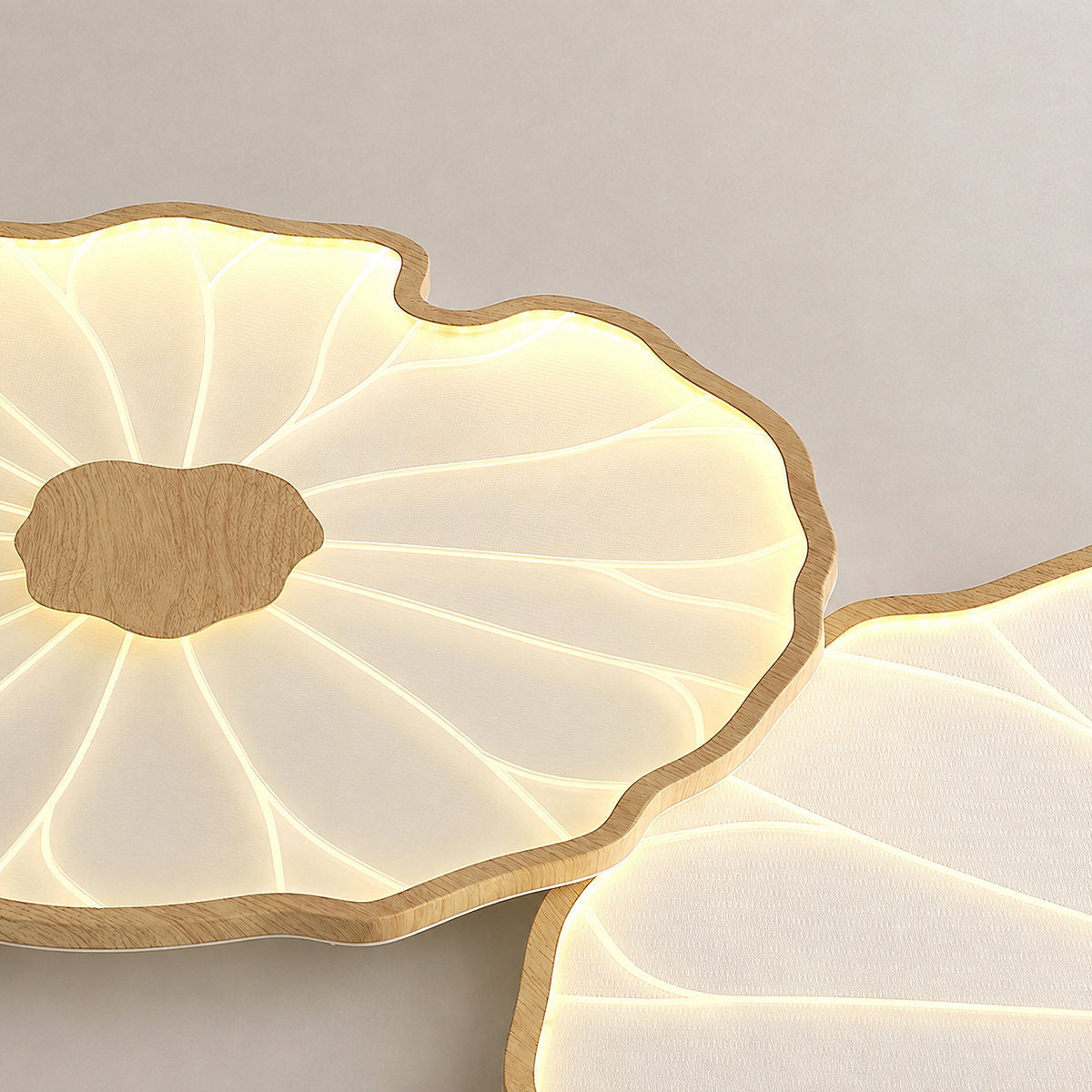 Lotus Leaf Acrylic Ceiling Light, 11.8-Inch x H 1.6-Inch, Hydrographic Natural Wood Grain Finish, Warm Light for Living Room & Bedroom