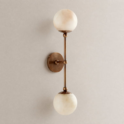 Celestial Double Alabaster Wall Lamp, 4.7-Inch x H 4.7~23.6-Inch, Antique Bronze & White, Warm Light for Living Room & Dining Room