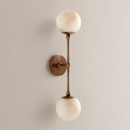 Celestial Double Alabaster Wall Lamp, 4.7-Inch x H 4.7~23.6-Inch, Antique Bronze & White, Warm Light for Living Room & Dining Room