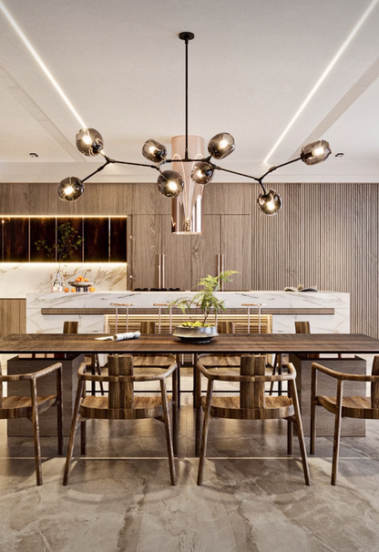Modern Sputnik Smoky Gray/Amber Glass Branch Chandelier for Kitchen Island/Dining Room
