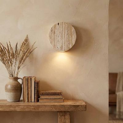 Caelan Travertine Wall Lamp, 3.9-Inch x H 3.9-Inch, Yellow Travertine for Living Room & Dining Room