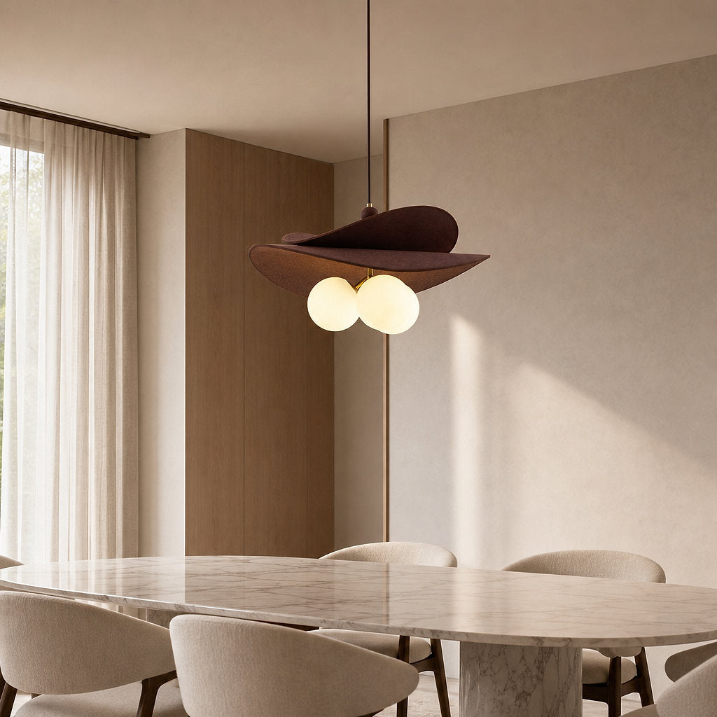 Round Walnut Fabric 3-Light Bloom Petals Chandelier