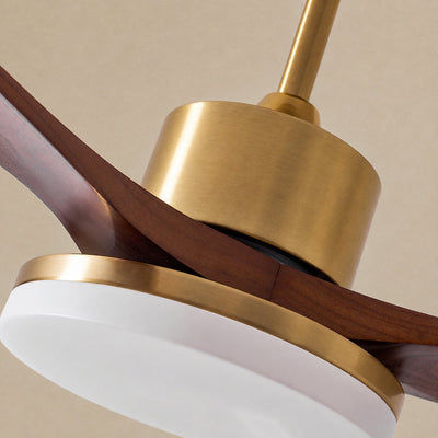 Aurevo Ceiling Fan Light, 36~52-Inch x H 15.7-Inch, Walnut Wood & Gold, Three-Color Light for Living Room