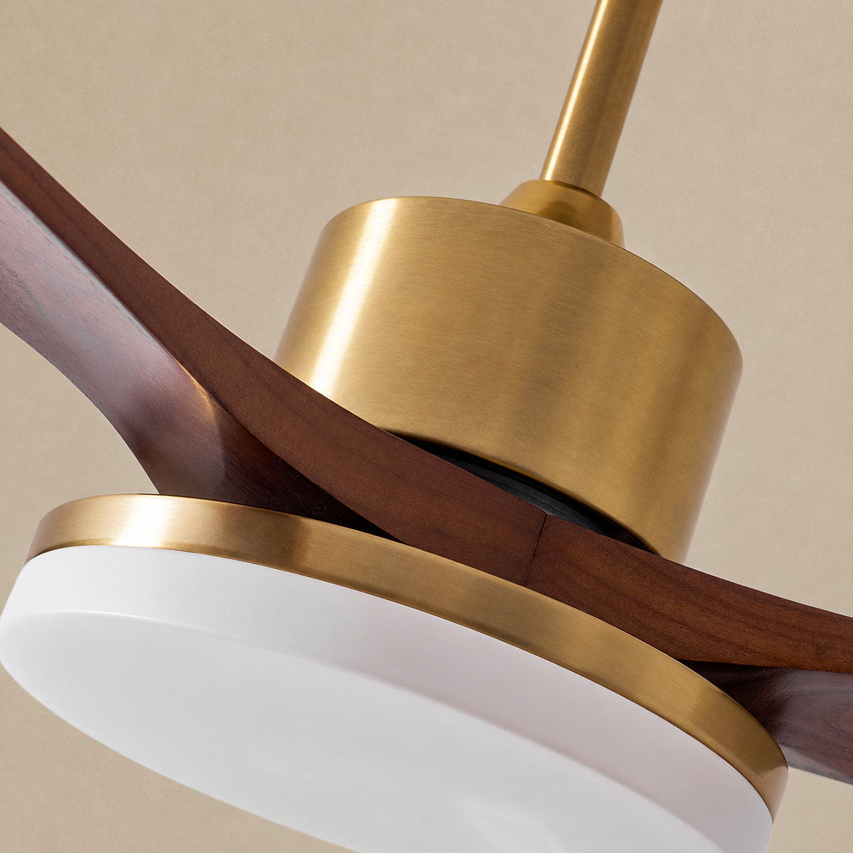 Aurevo Ceiling Fan Light, 36~52-Inch x H 15.7-Inch, Walnut Wood & Gold, Three-Color Light for Living Room