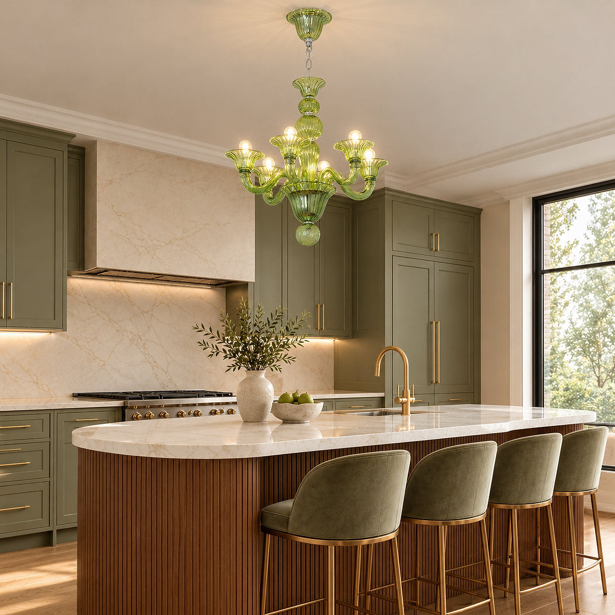 Liquid Green Hand-Blown Glass Chandelier