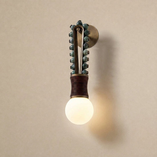 Ardora Wall Lamp, 5.5-Inch x H 24.4-Inch, Brass & Green for Living Room