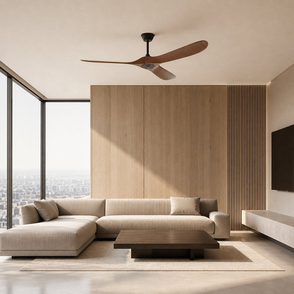 Aero Breeze Ceiling Fan Light, 42~52-Inch x H 13.8-Inch, Walnut Wood & Black for Living Room