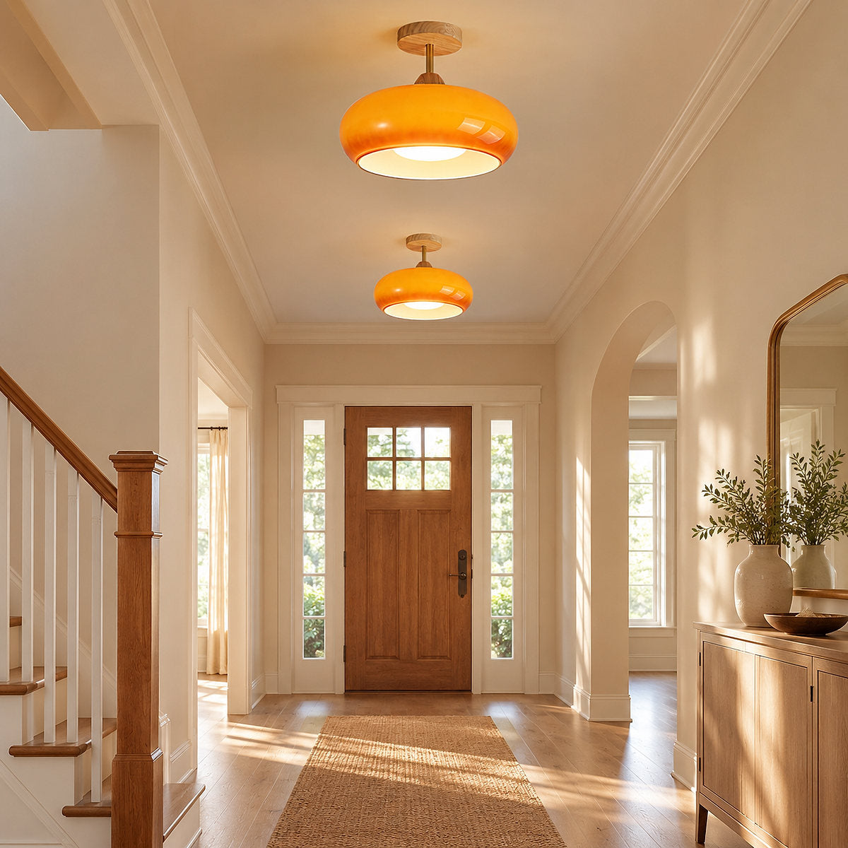 Plafonnier Ceiling Light, 11-Inch x H 11-Inch, Natural wood & White for Living Room