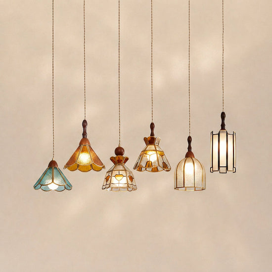 Artisan Glass and Wood Pendant Lamp for Dining Room & Living Room