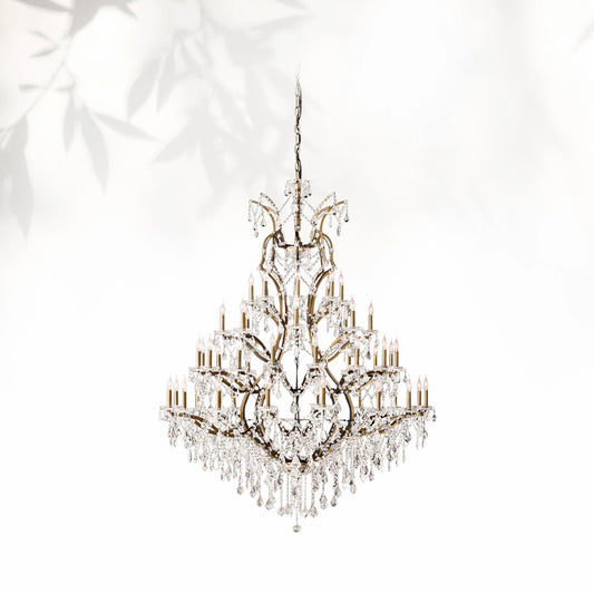 19th C. Rococo Iron & Crystal Round Dining Room Chandelier 60"